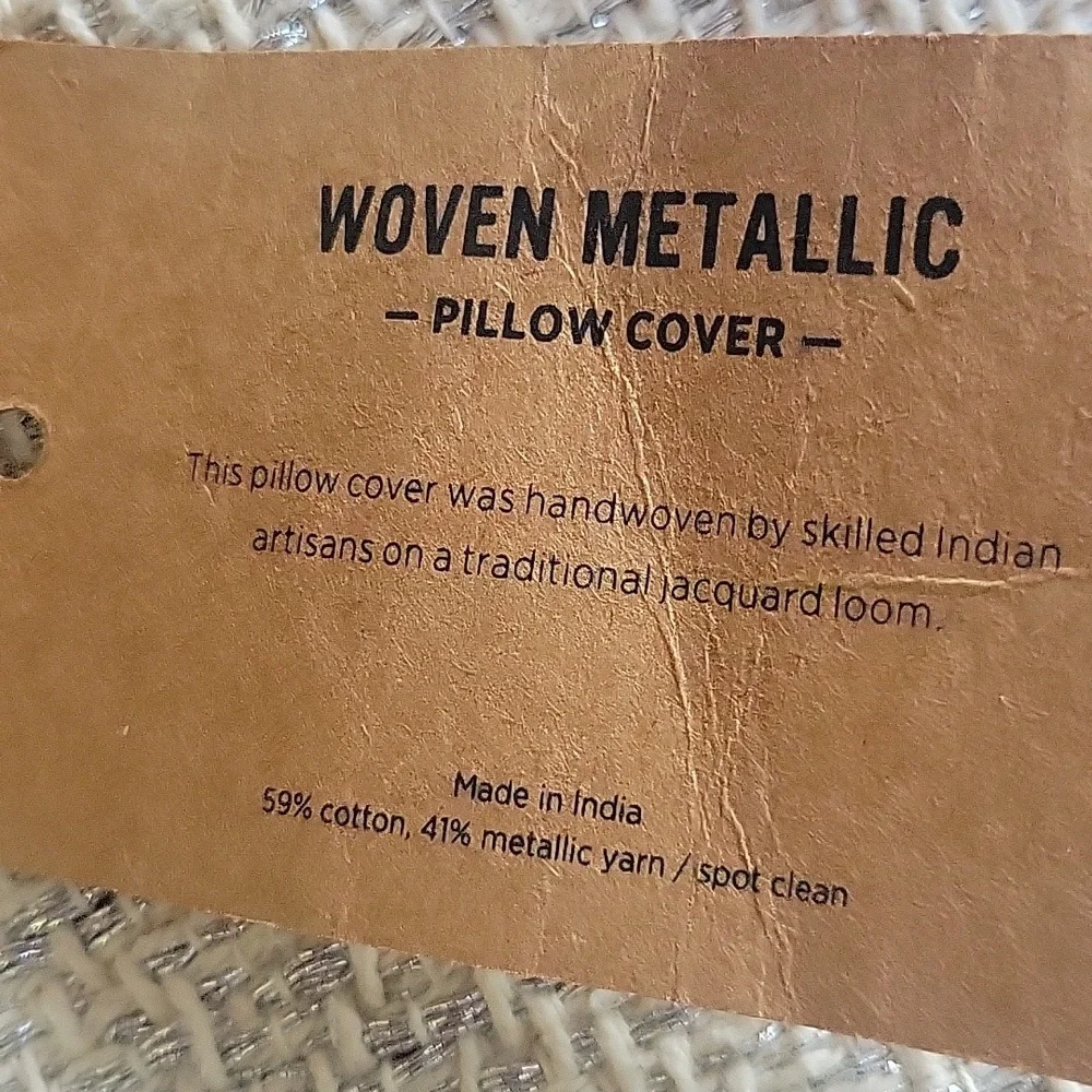West Elm Hand Crafted Silver Metallic Yarn And Cotton Pillow Cover